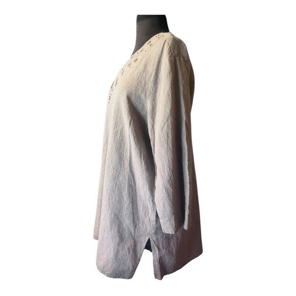 Y2K Linen Beaded Lagenlook Boho Tunic TopWomens Size 1X  Euro Summer Scandi - Picture 4 of 6